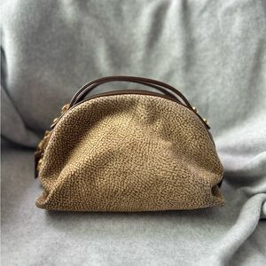 VTG Borbonese Redwall Suede Textured Brown Dual Handle Crossbody Mini Satchel